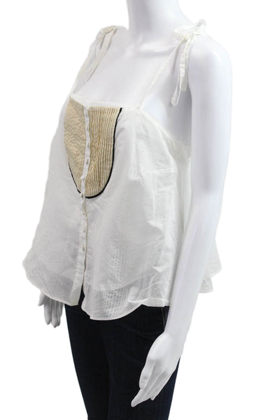 Zara Womens Beige Cotton Blend Camisole Button Up Square Neck Sleeveless Size M