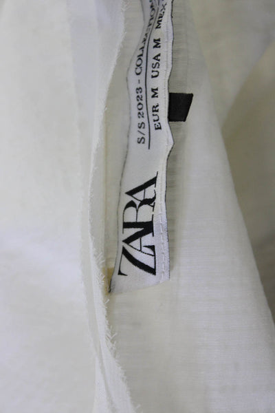 Zara Womens Beige Cotton Blend Camisole Button Up Square Neck Sleeveless Size M