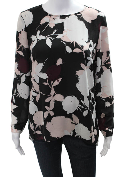 Vince Camuto Women Floral Black Tunic Blouse Long Sleeve Round Neck Size S