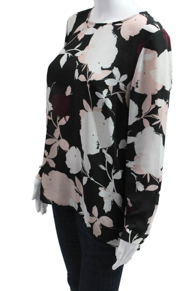 Vince Camuto Women Floral Black Tunic Blouse Long Sleeve Round Neck Size S