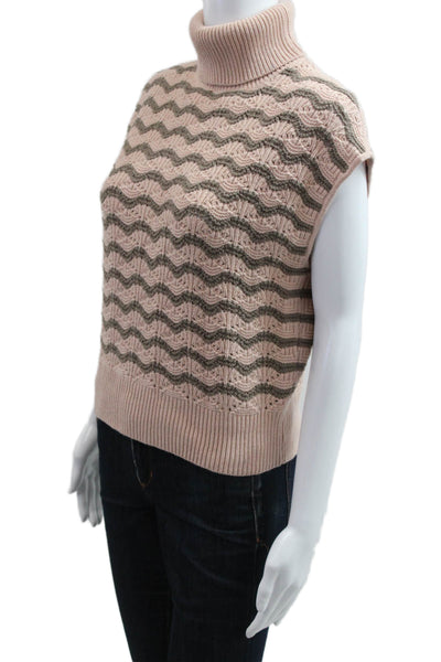 BCBG Max Azria Unisex Sleeveless Turtleneck Striped Pullover Pink Size XS