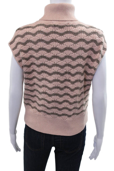 BCBG Max Azria Unisex Sleeveless Turtleneck Striped Pullover Pink Size XS