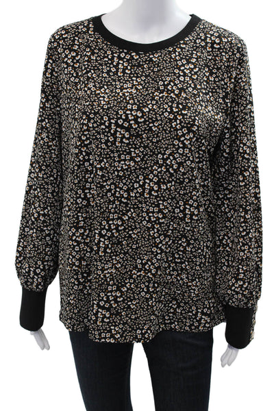 Karl Lagerfeld Women Floral Black Long Sleeve Crew Neck Blouse Size M