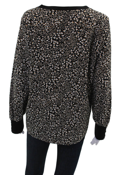 Karl Lagerfeld Women Floral Black Long Sleeve Crew Neck Blouse Size M