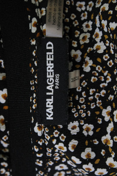 Karl Lagerfeld Women Floral Black Long Sleeve Crew Neck Blouse Size M