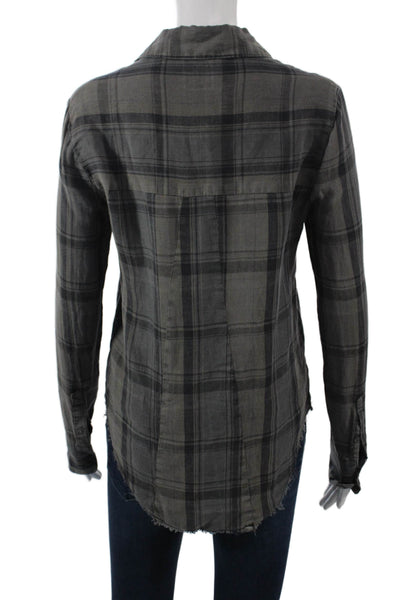 RtA Women Collared Plaid Cotton Button-Up Shirt Dark Gray Size XS