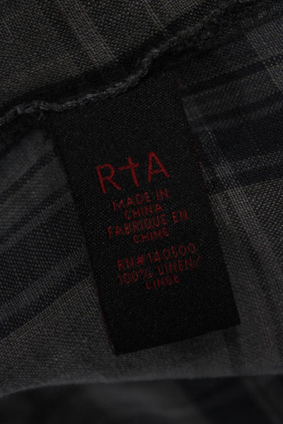 RtA Women Collared Plaid Cotton Button-Up Shirt Dark Gray Size XS