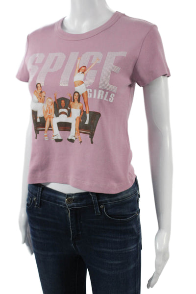 Daydreamer Womens Cropped 90s Graphic Tee Pink Short Sleeve Size XS