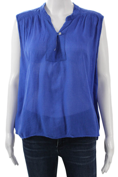 NSF Women Basic Sleeveless Blue Button Blouse 70% Bamboo 30% Cotton Size L