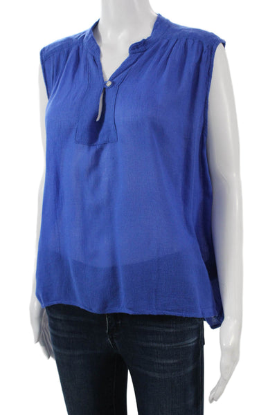 NSF Women Basic Sleeveless Blue Button Blouse 70% Bamboo 30% Cotton Size L