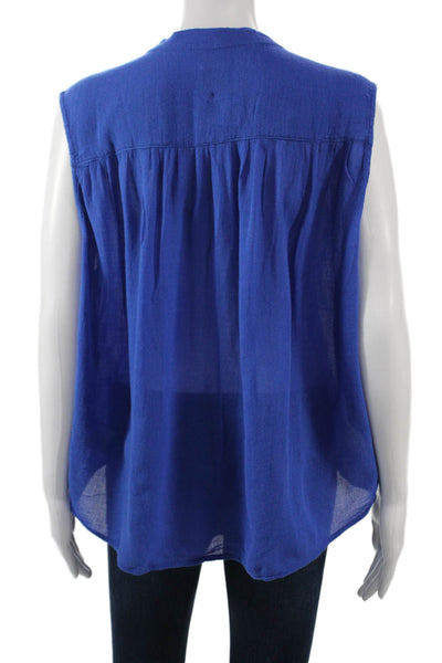NSF Women Basic Sleeveless Blue Button Blouse 70% Bamboo 30% Cotton Size L