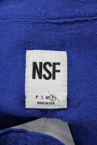NSF Women Basic Sleeveless Blue Button Blouse 70% Bamboo 30% Cotton Size L