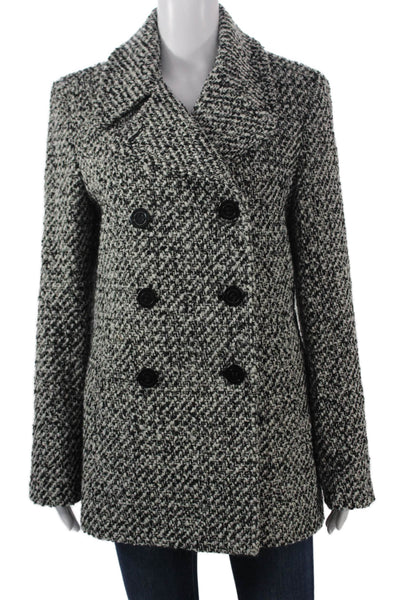 Calvin Klein Womens Pea Coat Black Wool Blend Button Collared Size 8