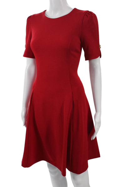 DKNY Womens A-Line Fit & Flare Red Short Sleeve Dress Size 2