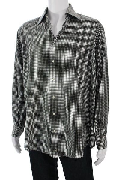 Nordstrom Mens Point Spread Collar Dress Shirt Black Check Long Sleeve Size 34