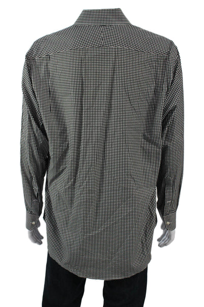 Nordstrom Mens Point Spread Collar Dress Shirt Black Check Long Sleeve Size 34