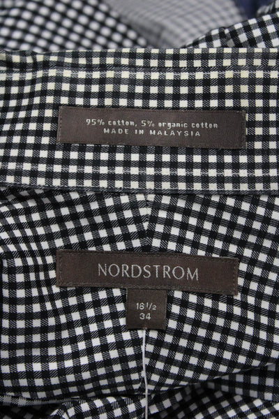 Nordstrom Mens Point Spread Collar Dress Shirt Black Check Long Sleeve Size 34
