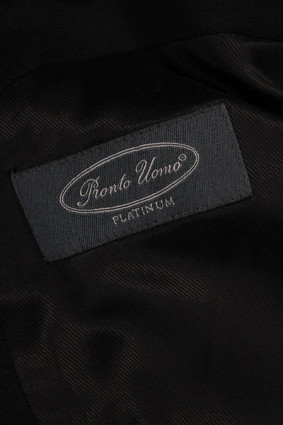 Pronto Uomo Mens Black Wool Suit Jacket Classic Long Sleeve Size 42