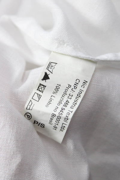 Adriana Degreas Women Kimono Blouse White Linen 3/4 Sleeve Tie Size M