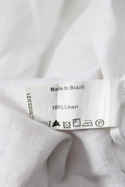 Adriana Degreas Women Kimono Blouse White Linen 3/4 Sleeve Tie Size M