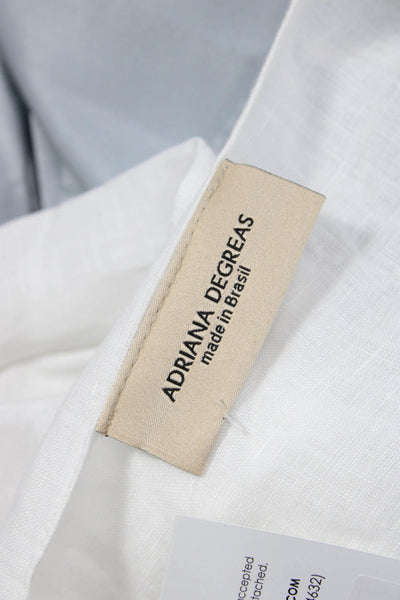 Adriana Degreas Women Kimono Blouse White Linen 3/4 Sleeve Tie Size M