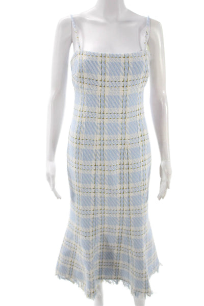 Toccin Womens Slip Dress Light Blue Square Neck Sleeveless Plaid Long Size 2
