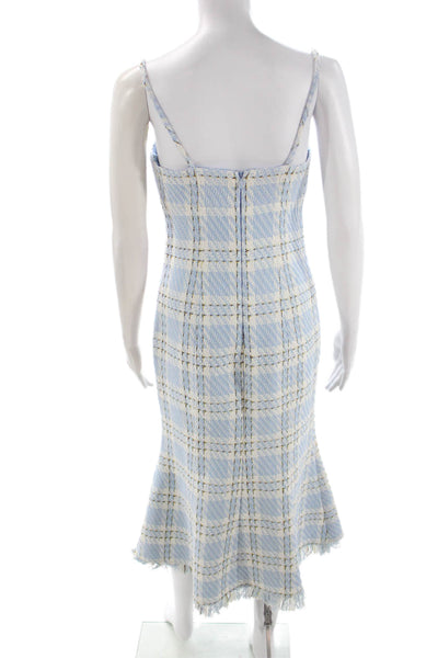 Toccin Womens Slip Dress Light Blue Square Neck Sleeveless Plaid Long Size 2