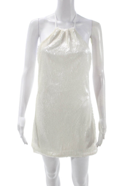 Toccin Womens Mini Slip Dress White High Neck Sleeveless Tie Size 2