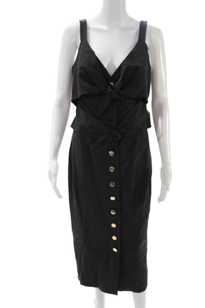 Toccin Women Overall Dress Black V-Neck Sleeveless Button Long Size 2