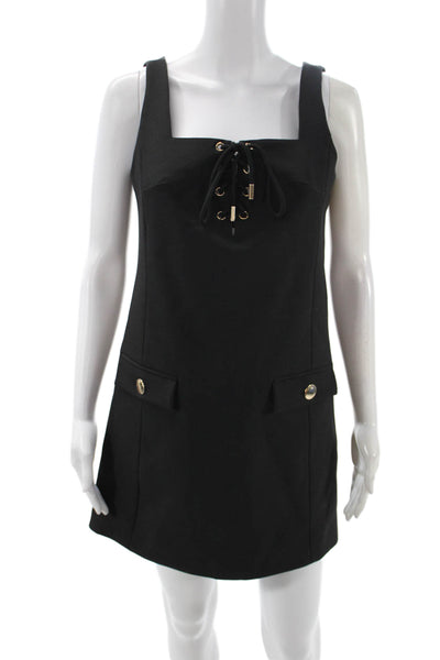 Toccin Womens Mini Shift Dress Black Square Neck Sleeveless Size S