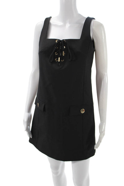 Toccin Womens Mini Shift Dress Black Square Neck Sleeveless Size S
