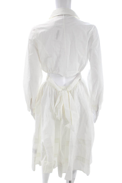 Toccin Womens Shirt Dress White 100% Cotton Collared Long Sleeve Button Size 2