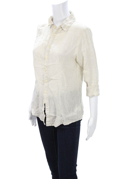 CP Shades Women Linen Collared Button Up Top Beige 3/4 Sleeve Size XS