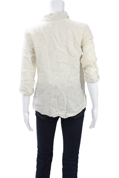 CP Shades Women Linen Collared Button Up Top Beige 3/4 Sleeve Size XS