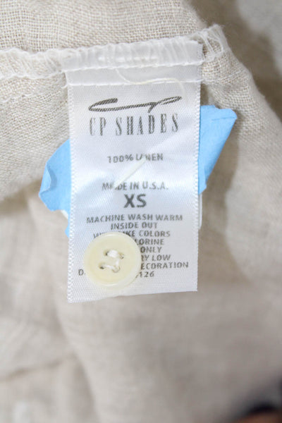 CP Shades Women Linen Collared Button Up Top Beige 3/4 Sleeve Size XS
