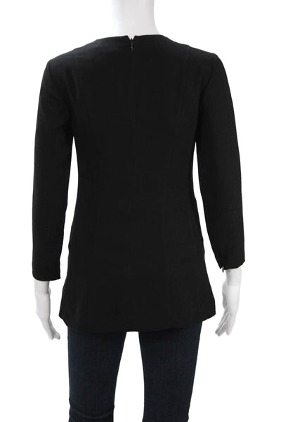 Theory Women Black Linen Tunic Blouse Crew Neck Long Sleeve Zip Size 2
