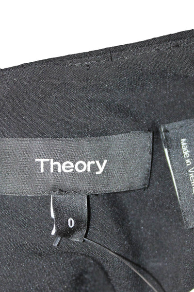 Theory Women Black Linen Tunic Blouse Crew Neck Long Sleeve Zip Size 2