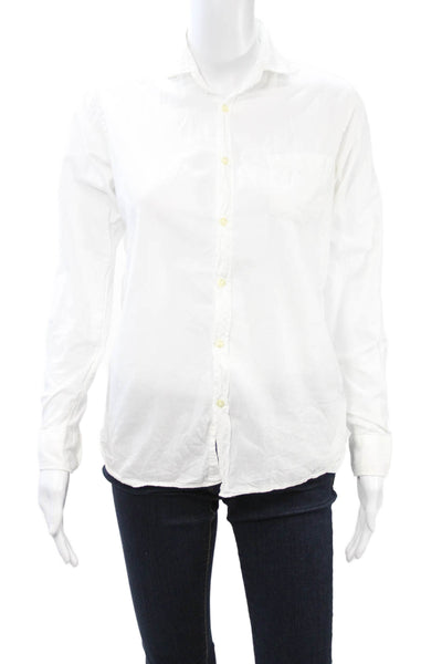 Hartford Women Collared White Cotton Blend Button-Up Long Sleeve Basic Size 14