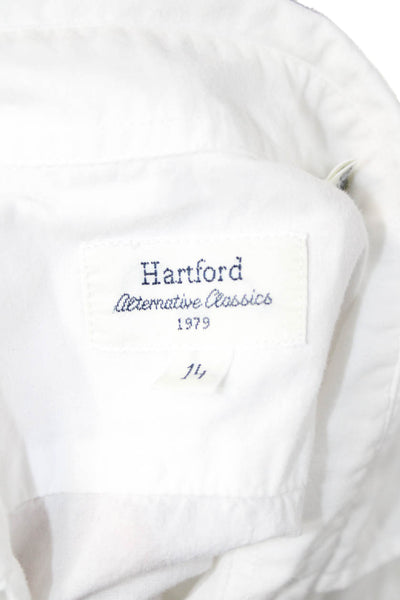 Hartford Women Collared White Cotton Blend Button-Up Long Sleeve Basic Size 14