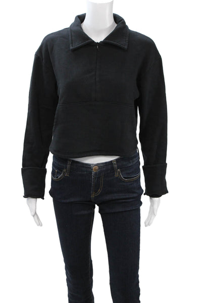 Joah Brown Womens Henley Sweatshirt Black Zip Cotton Long Sleeve Size S