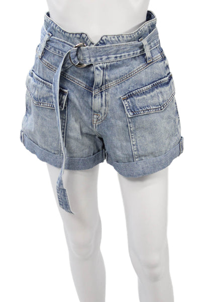 Jonathan Simkhai Unisex Cargo Shorts Blue Organic Cotton Buckle Size 26