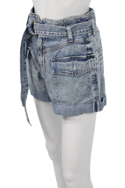 Jonathan Simkhai Unisex Cargo Shorts Blue Organic Cotton Buckle Size 26