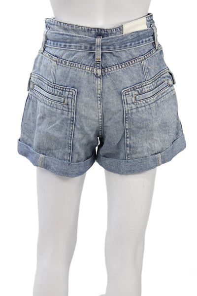 Jonathan Simkhai Unisex Cargo Shorts Blue Organic Cotton Buckle Size 26