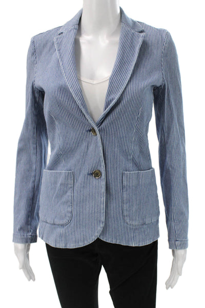 J. Mclaughlin Unisex Striped Blue Blazer Button Long Sleeve Size XS