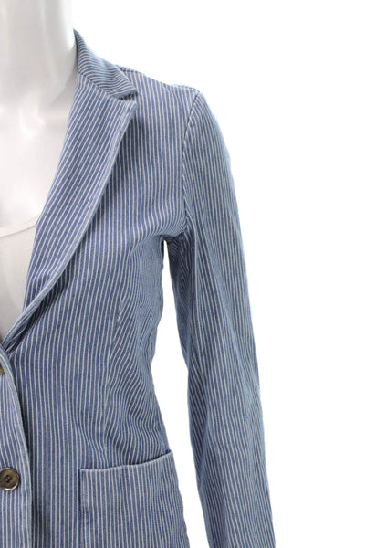J. Mclaughlin Unisex Striped Blue Blazer Button Long Sleeve Size XS