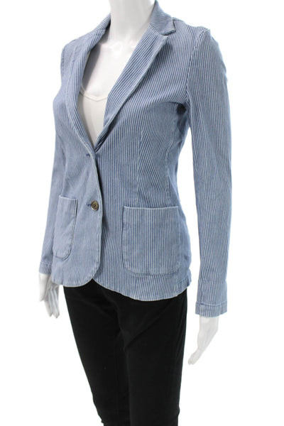 J. Mclaughlin Unisex Striped Blue Blazer Button Long Sleeve Size XS