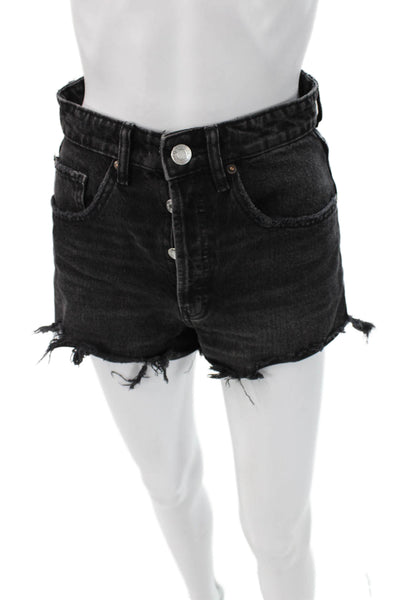 Zara Unisex Black Denim Grunge Button Shorts Size 2