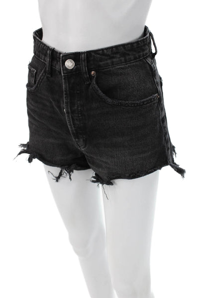 Zara Unisex Black Denim Grunge Button Shorts Size 2