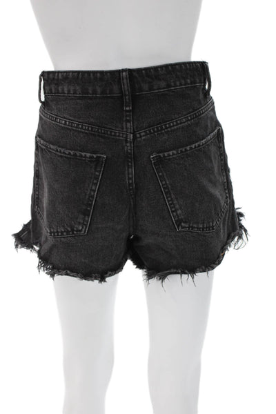 Zara Unisex Black Denim Grunge Button Shorts Size 2