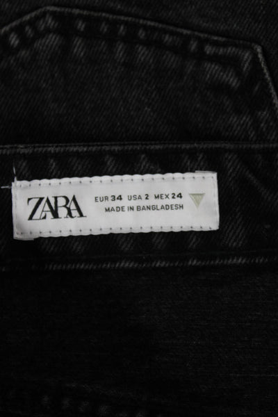 Zara Unisex Black Denim Grunge Button Shorts Size 2